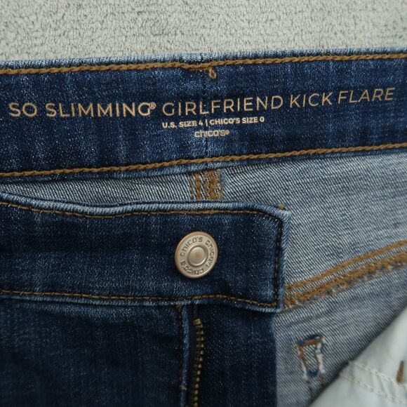 Chico's Jeans Women's 0 US-4 Mid-Rise Slimming Girlfriend Kick Flare 25" Inseam - Picture 10 of 16